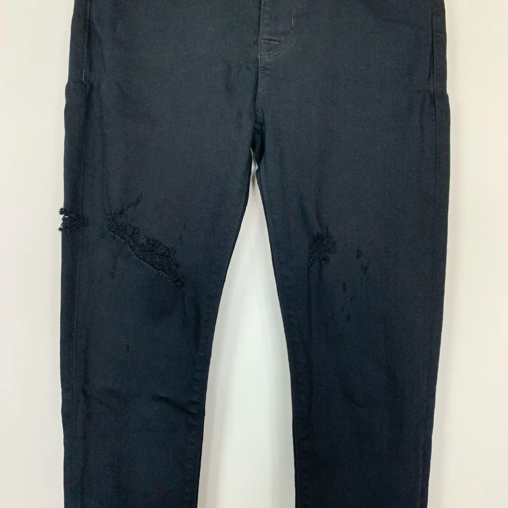 Hudson Black Distressed Skinny Jeans Sz 26 Stretch Low Rise Designer Denim Edgy